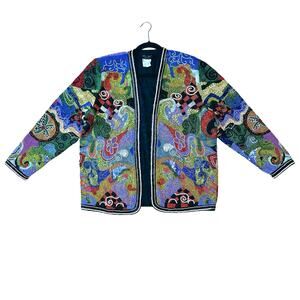 Diane Freis Hand‑Beaded 100% Silk Evening Jacket – Colorful Vintage Blazer
